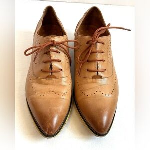 Mona Flying Brown/Tan Leather Flat Perforated Brogue Oxfords Shoes Sz 42